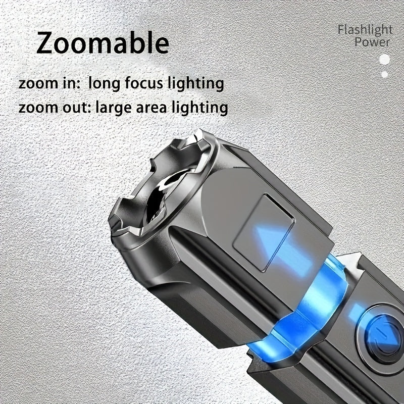 1pc Powerful Zoomable Flashlight, Outdoor Multi-functional Portable Home Small Flashlight, Telescopic Zoom Light ABS Material