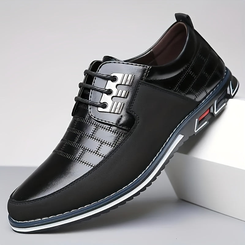 Men's Casual Synthetic Leather Shoes, Formal Dress Anti-skid Lace-up Shoes For Business Office, Spring And Autumn