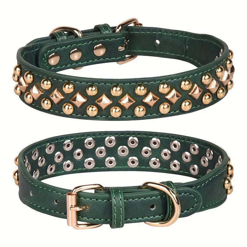 1pc Rivet Pet Collar, Retro Leather Dog Collar, Suitable For Pets Neckwear Accessories