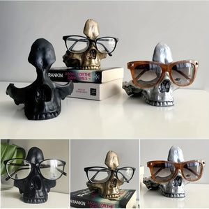 1pc Gothic Skull Glasses Holders, Skull Statues Eyewear Stand Crafts Tabletop Desktop Ornament, For Home Office Room Decor Birthday Halloween (4.8*5.6*5.6in), Day Of The Dead Decor