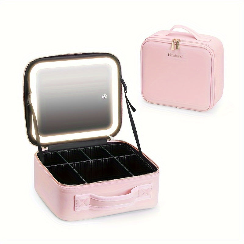 Elegant USB Rechargeable Makeup Bag for Women: Waterproof with LED Mirror, Adjustable Dividers - Ultimate Beauty Organizer