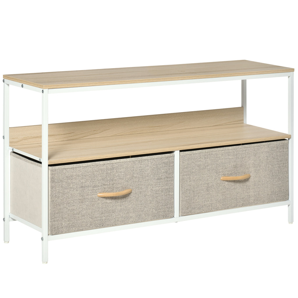 DodiOnline TV Cabinet for 47-inch TVs, TV Console Unit with 2 Foldable Linen Drawers, TV Stand with Shelving for Living Room, Entertainment Room, Maple Wood Effect
