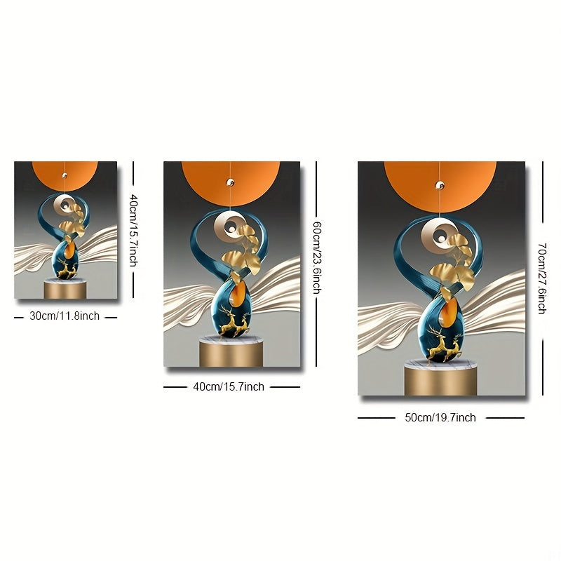 3pcs Geometry Art Canvas Print Posters, Golden Deer Ginkgo Leaf Canvas Wall Art Paintings, Artwork Wall Painting For Living Room Bedroom Bathroom Office Hallway Kitchen Wall Decors, No Frames