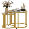 DodiOnline Round Coffee Tables Set of 2, Nesting Tables with Tempered Glass Top and Steel Frame, 60cmx60cmx47cm, Gold Tone