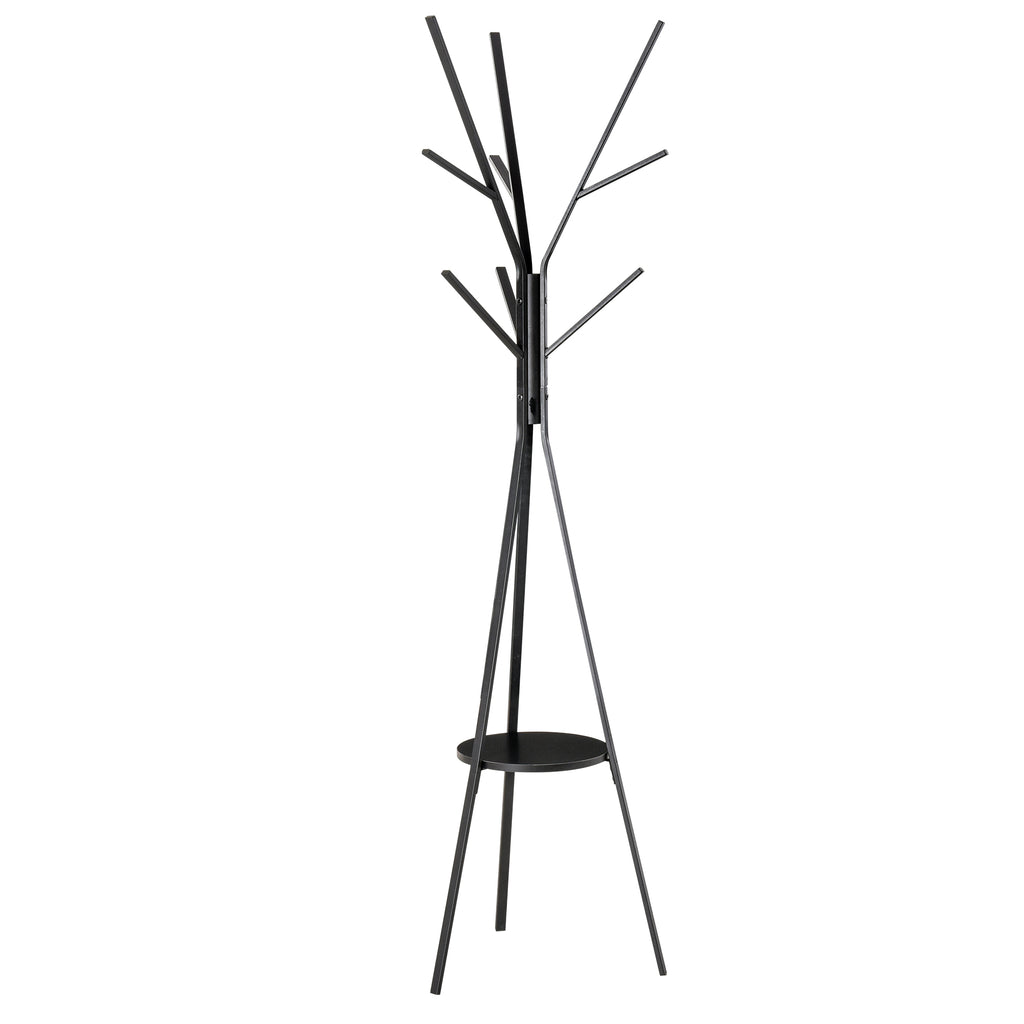 DodiOnline Freestanding Metal Coat Rack Stand 9 Hooks Clothes Tree with 1 Shelf Hat Display Hall Tree Hanger Bag Umbrella Hanging Organiser Black