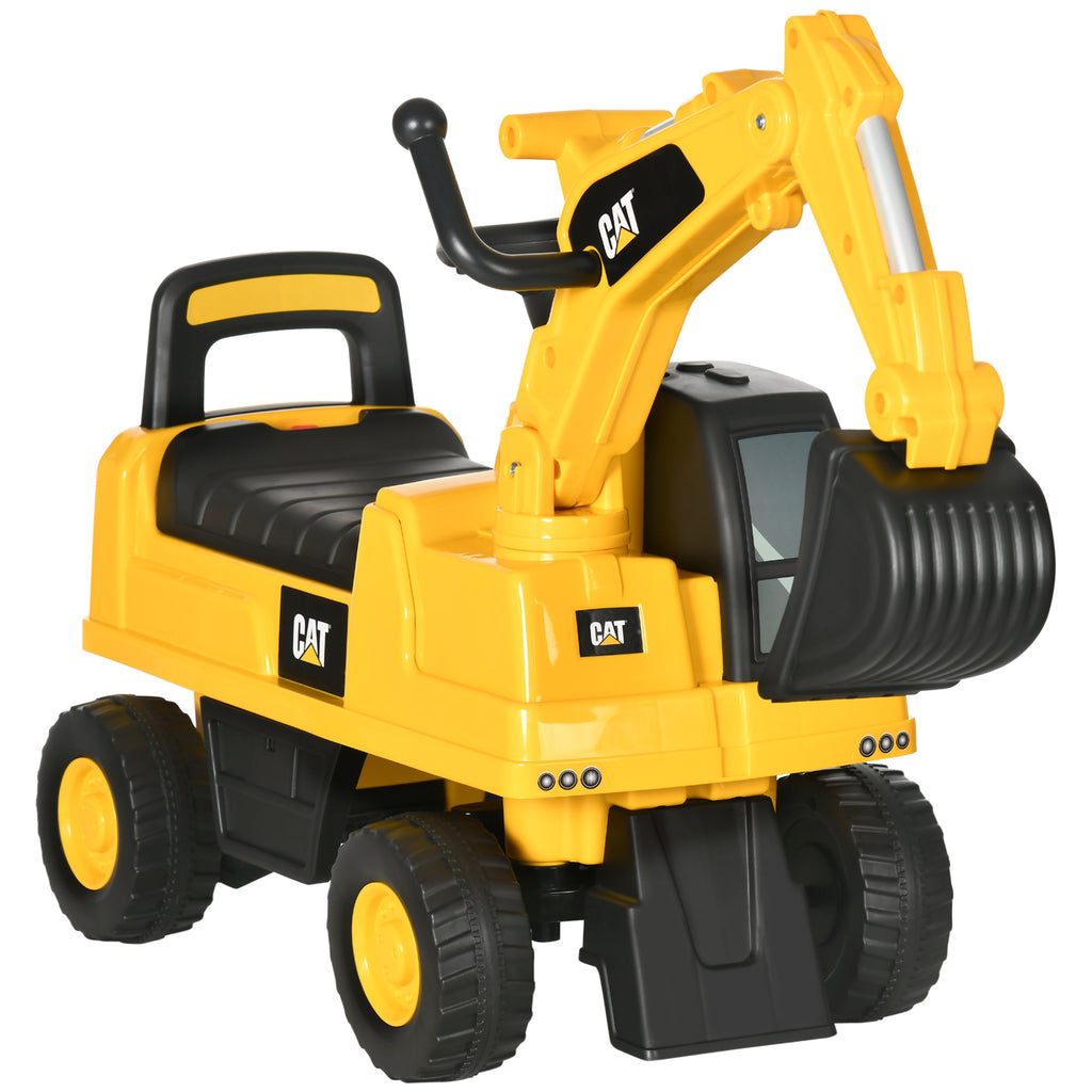 DodiOnline CAT Licensed Kids Ride on Digger Toddler Pretend Construction Play Toy Foot-To-Floor Ride-On Toy w/ Manual Shovel, Horn, Hidden Storage, for Ages 1-3 Years