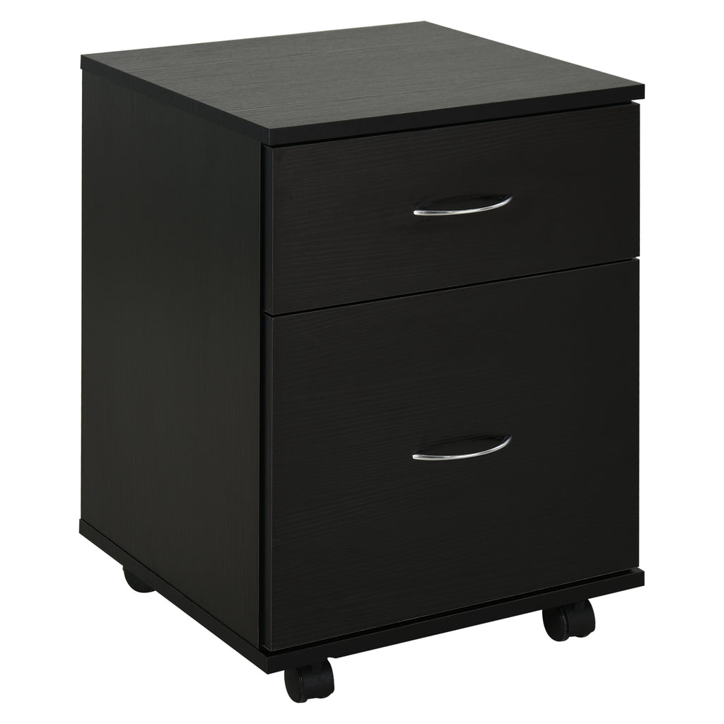 DodiOnline Two Drawer Filing Cabinet with Wheels- Black Wood Grain
