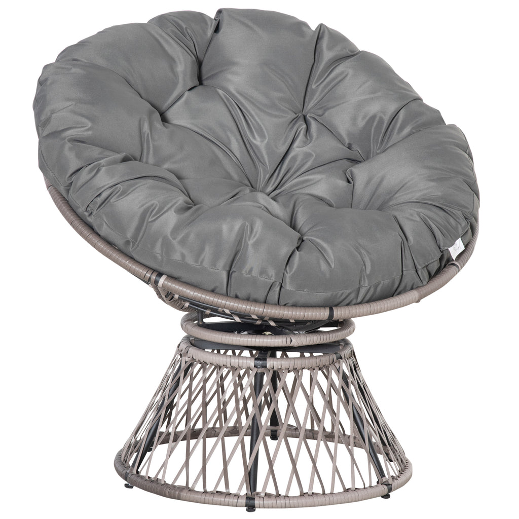DodiOnline 360° Swivel Rattan Papasan Moon Bowl Chair Round Lounge Garden Wicker Basket Seat with Padded Cushion Oversized for Outdoor Indoor, Grey