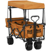 DodiOnline Folding Trolley Cart Storage Wagon Beach Trailer 4 Wheels with Handle Overhead Canopy Cart Push Pull For Shopping Camping, Orange