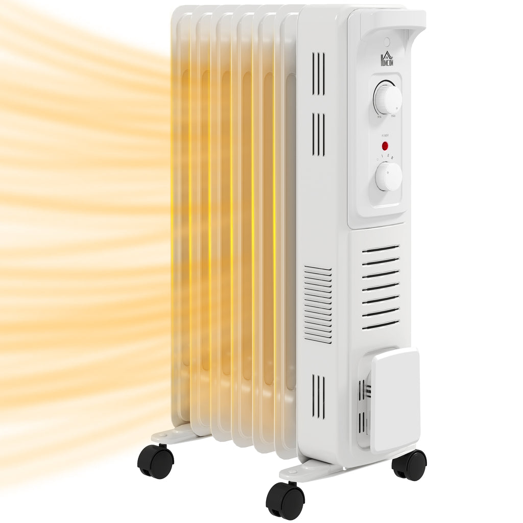 DodiOnline 1500W Quiet Oil Filled Radiator, 7 Fin Energy Efficient Portable Electric Heater with 3 Heat Settings, Adjustable Thermostat, Safety Tip Over, Overheat Protection, for Home, White