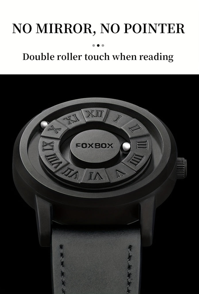 Mens Fashion Watch - Eye-Catching Cool Dial with Waterproof Rotating Magnetic Bead - Durable PU Leather Strap - Stylish Design for Fashion-Forward Gentlemen