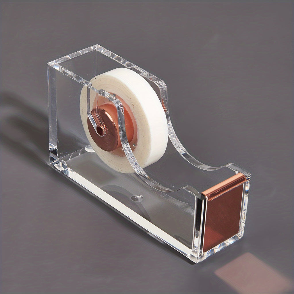 1pc Exquisite Transparent Acrylic Tape Holder - Desktop Organizer with Built-in Tape Cutter for Office Scenes, Easy to Use and Space-Saving Design