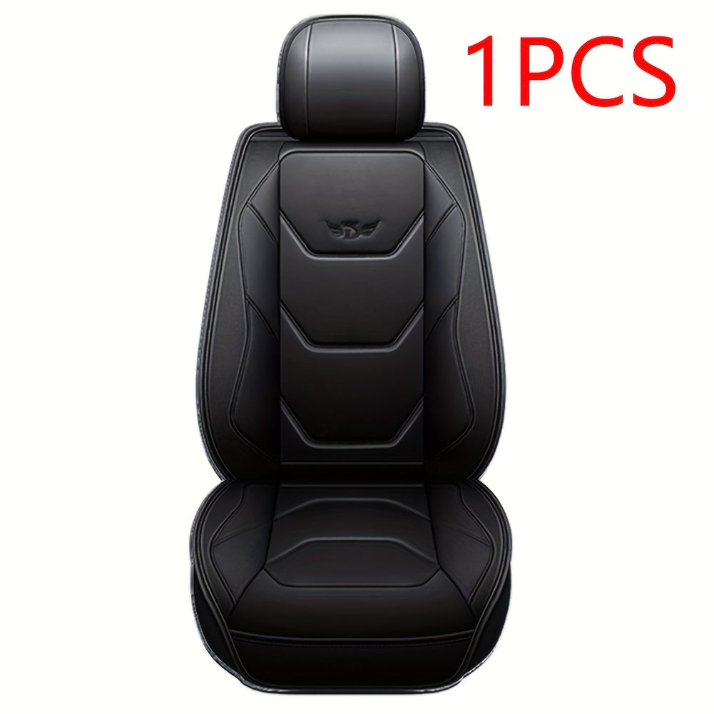1pc Fit PU Leather Car Seat Cover, Breathable Front Seat Protector with Safety Cushion Compatibility, Sponge Filled, Non-Textile Weaving, Stylish Ergonomic Design with Red Accent Stitching, Available in Black/Brown/Beige/Blue