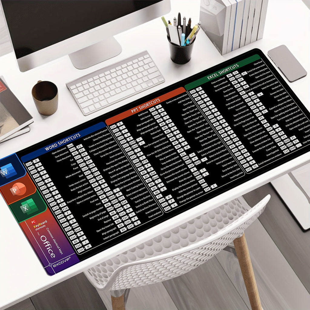 EXCOVIP Rubber Mouse Pad, Oblong Shape, Non-Slip Desk Mat for Office, Home, Student Study, Keyboard Shortcut Design, Ideal for Office Word Excel PPT, Durable and Easy to Clean