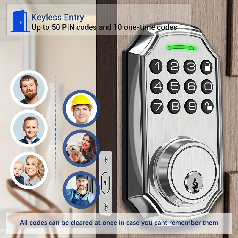 1pc BULIST UD01 Keypad Deadbolt Door Lock, Electronic Keyless Entry, User Pin Code, One Time Code, Mechanical Key, Backlit Keypad, Human Voice Guidance, Auto Lock, Long Battery Life, Easy To Install And Program, Stain Steel