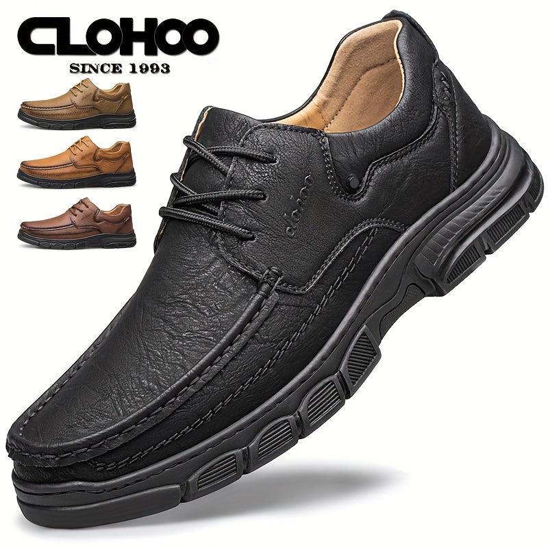 CLOHOO Men's Stitching Casual Shoes, Wear-resistant Anti-skid Lace-up Shoes With PU Leather Uppers For Outdoor, Men;s Daily Office Footwear For Spring And Autumn