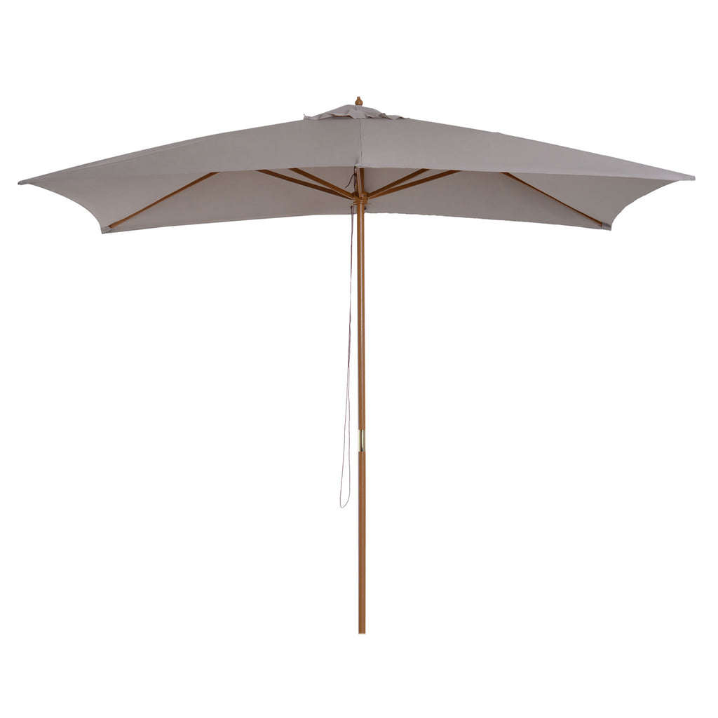 DodiOnline 2 x 3m Wooden Garden Parasol Umbrella Outdoor Sun Shade Canopy, Light Grey