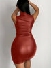 Faux Leather Bodycon Choker Neck Dress, Sexy Sleeveless Mini Dress For Club & Party, Women's Clothing