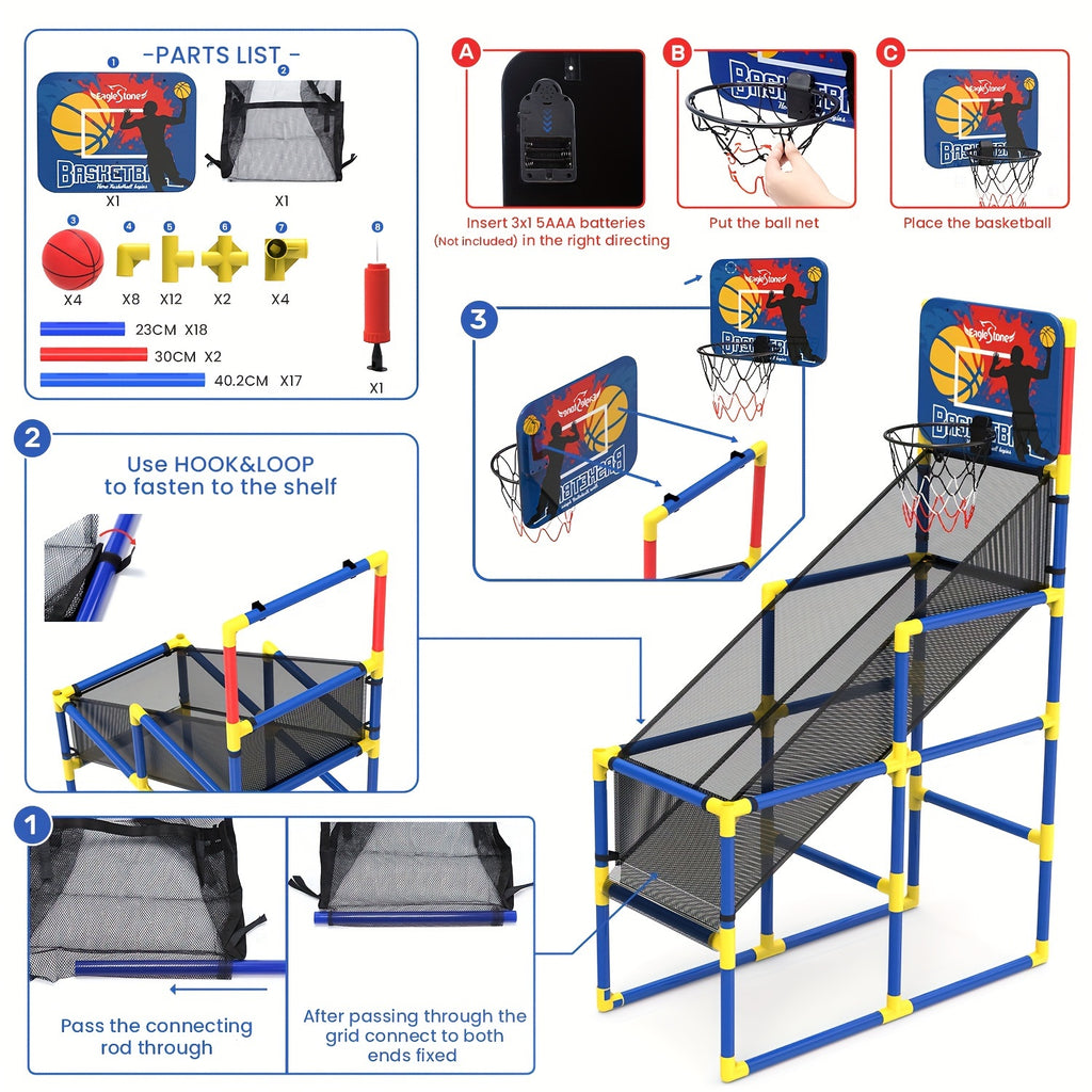 Kids Basketball Hoop Arcade Game W/Electronic Scoreboard Cheer Sound, Basketball Hoop Indoor Outdoor W/4 Balls, Basketball Game Toys Gifts For Kids 3-6 5-7 8-12 Toddlers Boys Girls