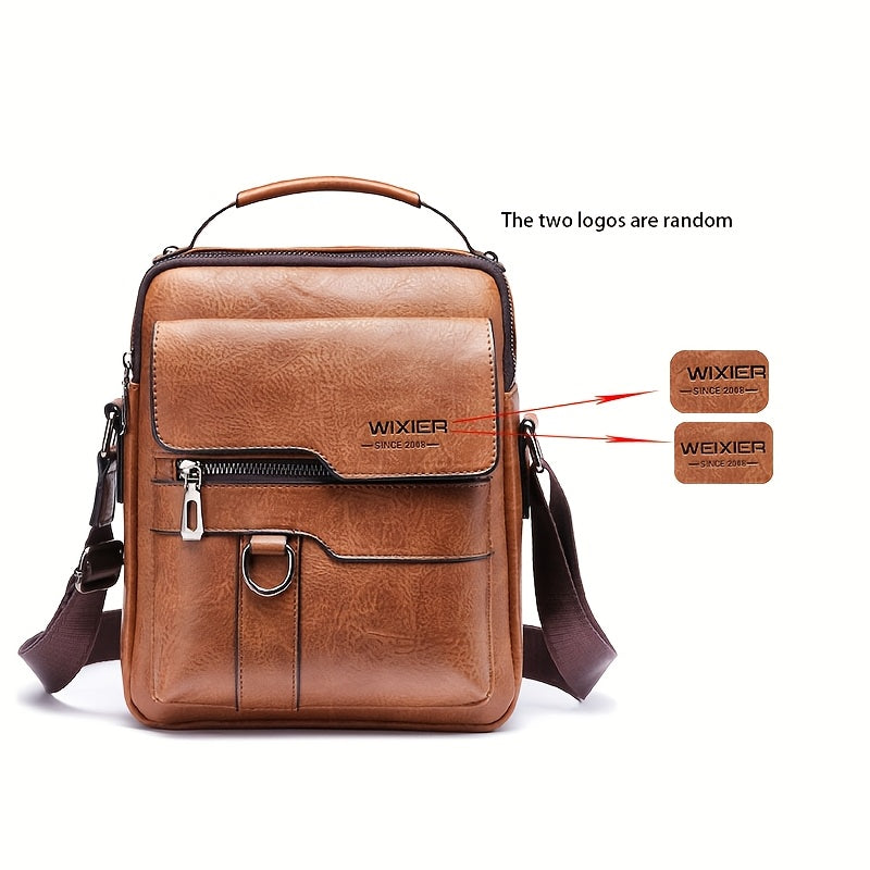Men's Vintage Faux Leather Shoulder Bag - Adjustable Strap, Casual Business Crossbody for Daily Commute