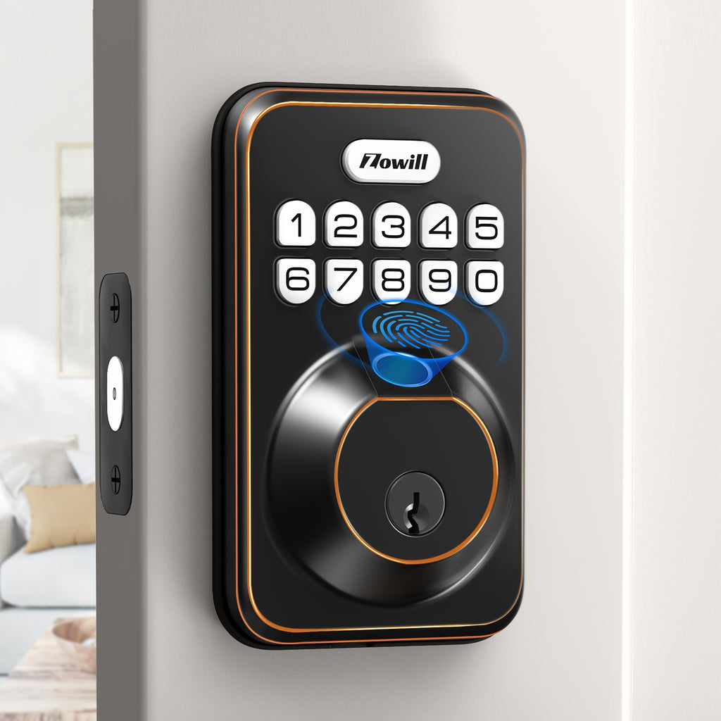 Fingerprint Front Door Lock Set with 2 Handles - Auto Lock & One-Touch Lock, Easy Install, Electronic Keypad Deadbolt, Keyless Entry Door Lock with Handle for Front Door