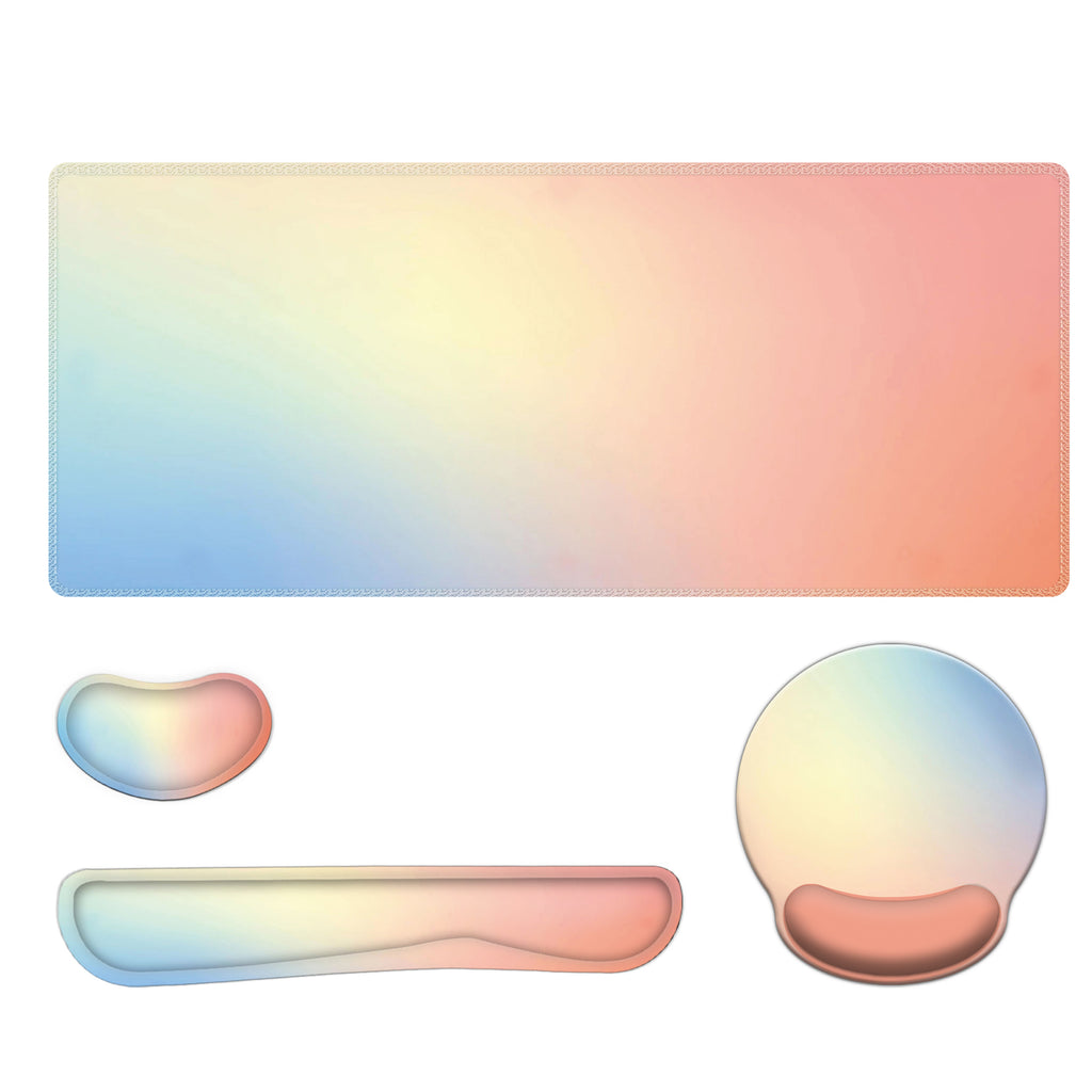 Keyboard Mouse Pad Set, 4in1 Large Gaming Mousepad + Keyboard Wrist Rest Support + Mouse Wrist Cushion + Wrist Pad, Non-Slip PU Base, 35.4x15.7in Extended Desk Mat For Home And Office