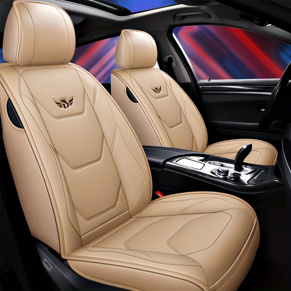 1pc Fit PU Leather Car Seat Cover, Breathable Front Seat Protector with Safety Cushion Compatibility, Sponge Filled, Non-Textile Weaving, Stylish Ergonomic Design with Red Accent Stitching, Available in Black/Brown/Beige/Blue