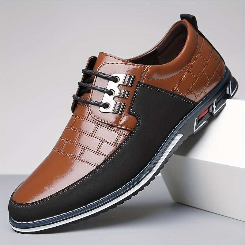 Men's Casual Synthetic Leather Shoes, Formal Dress Anti-skid Lace-up Shoes For Business Office, Spring And Autumn