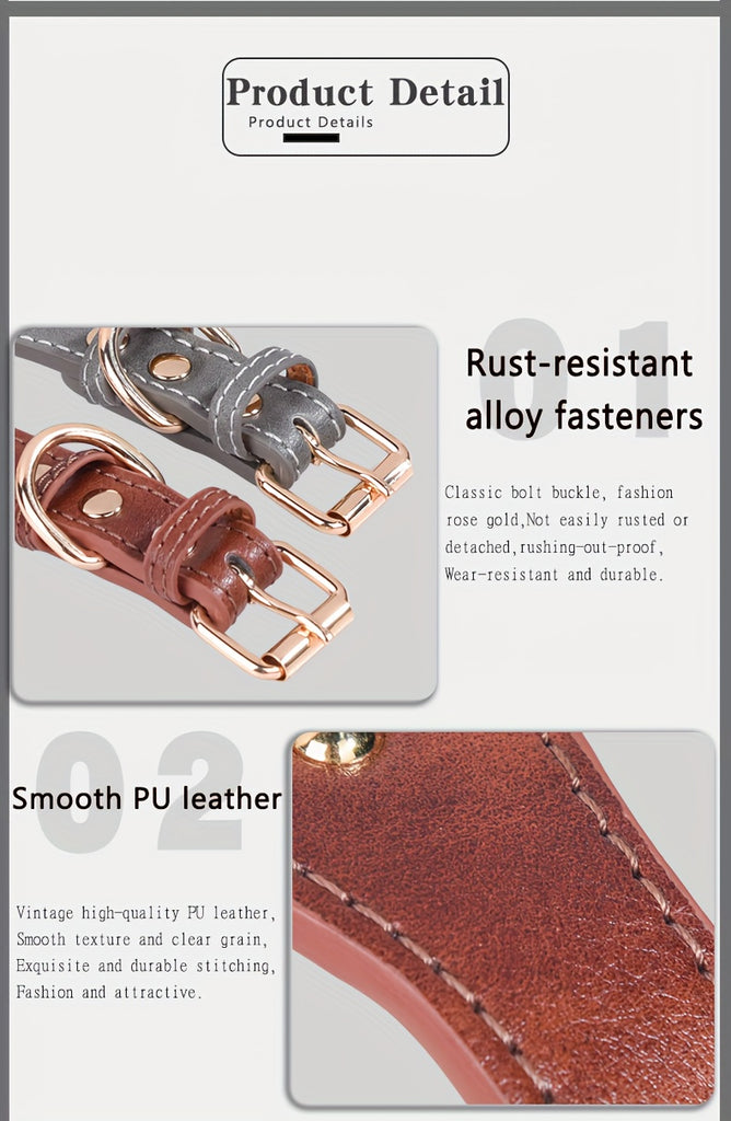 1pc Rivet Pet Collar, Retro Leather Dog Collar, Suitable For Pets Neckwear Accessories