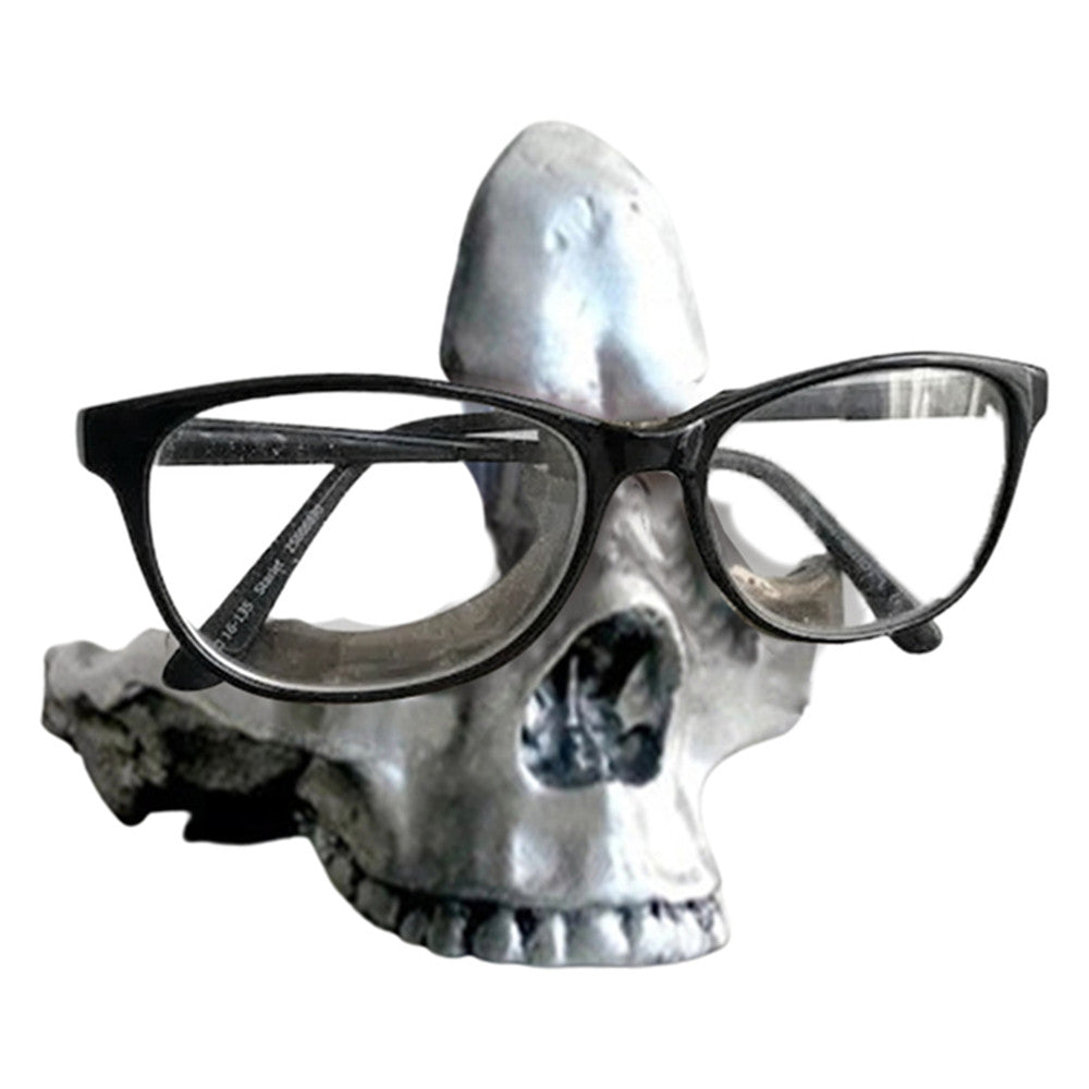 1pc Gothic Skull Glasses Holders, Skull Statues Eyewear Stand Crafts Tabletop Desktop Ornament, For Home Office Room Decor Birthday Halloween (4.8*5.6*5.6in), Day Of The Dead Decor