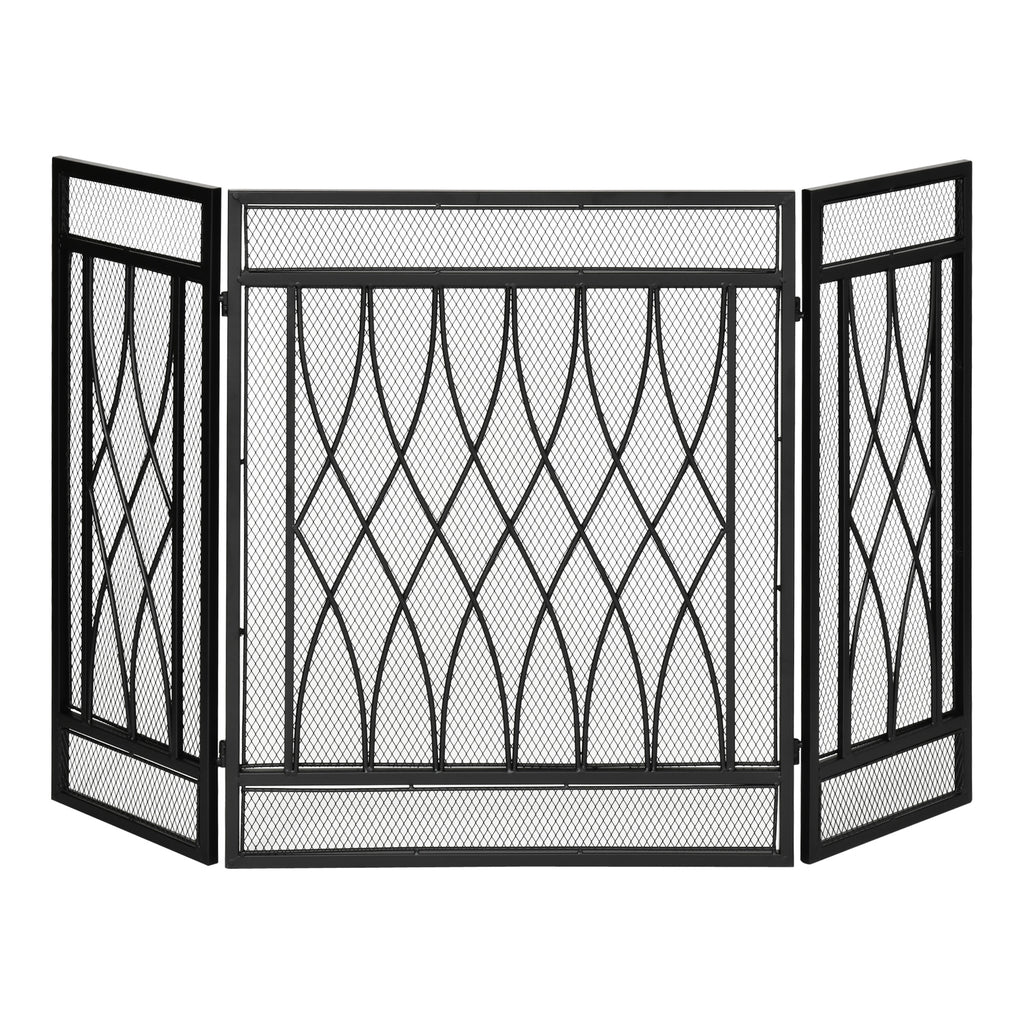DodiOnline 126cm 3-Panel Metal Folding Fireplace Screen Heat Flame Protective Guard Child Pet Home Spark Barrier Surround w/ Mesh Pattern