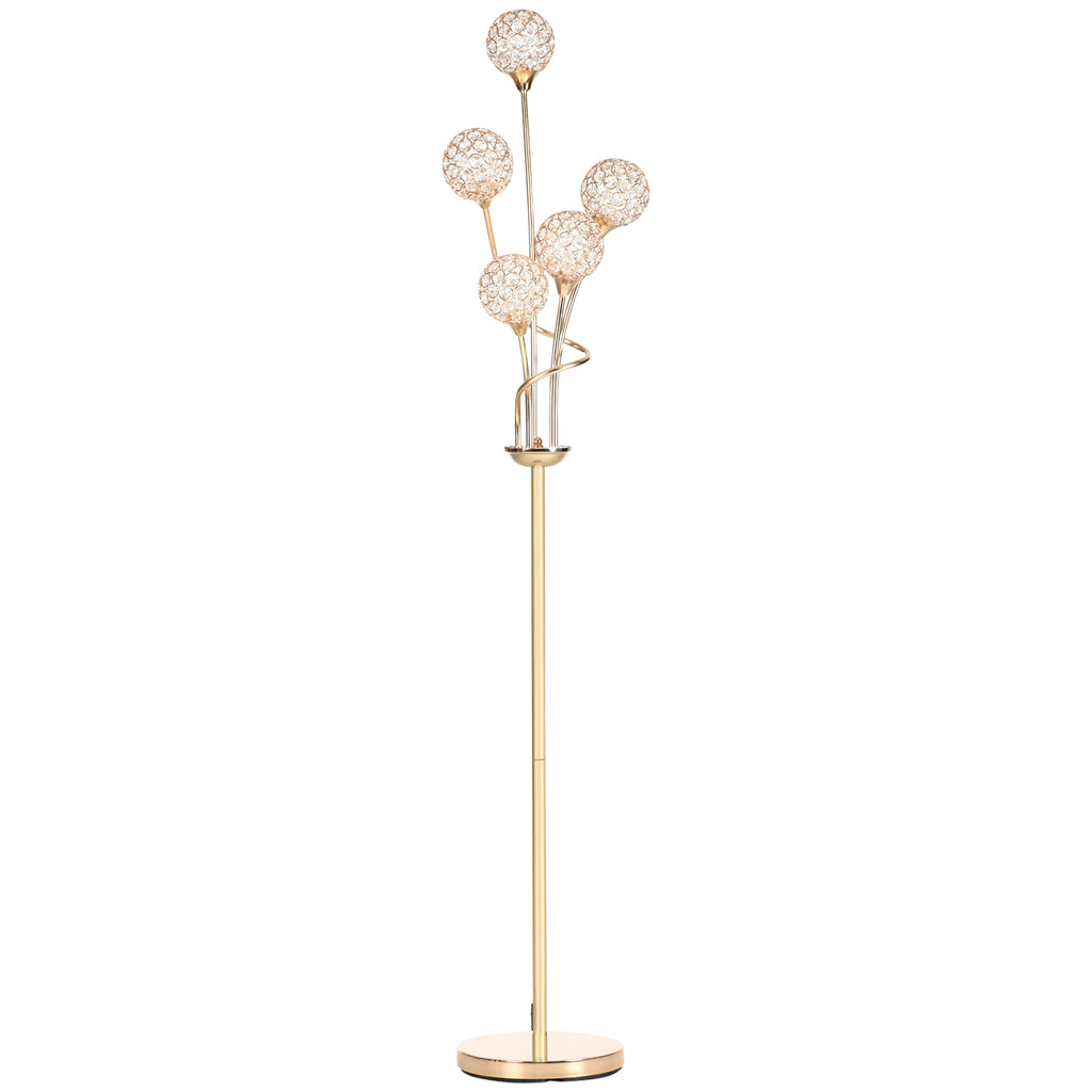 DodiOnline Crystal Floor Lamps for Living Room Bedroom with 5 Light, Modern Upright Standing Lamp, 34x25x156cm, Gold Tone