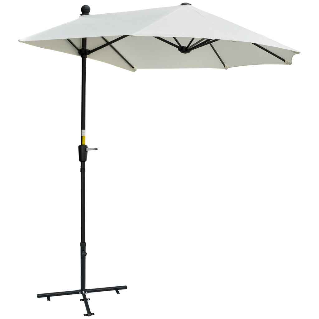 DodiOnline 2m Half Parasol Market Umbrella Garden Balcony Parasol with Crank Handle, Base, Double-Sided Canopy, Cream White
