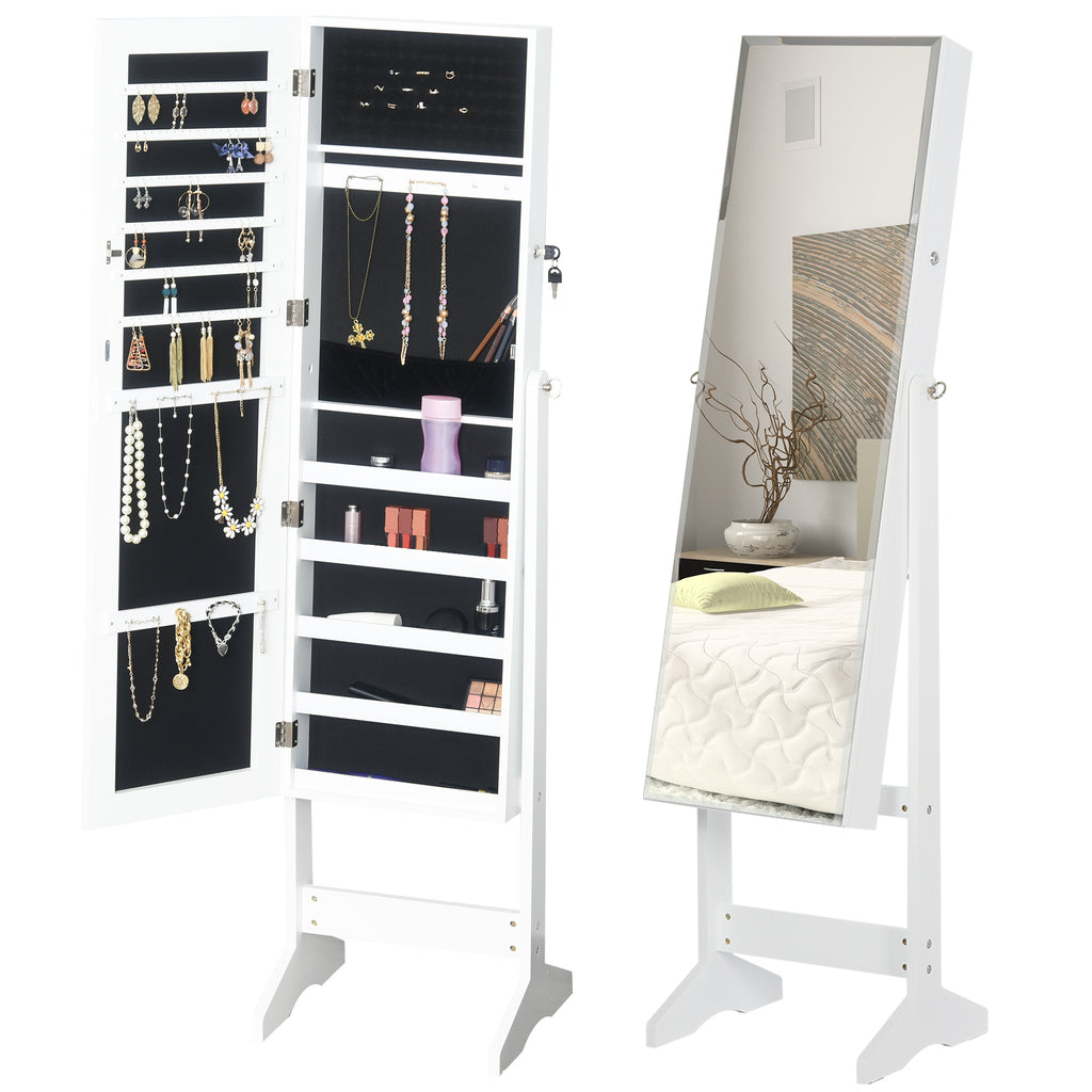 DodiOnline Jewelry Cabinet Standing Mirror Full Length Makeup Lockable Armoire Storage Organizer White