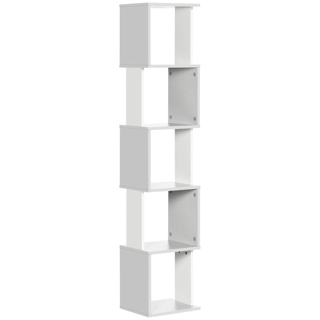 DodiOnline Modern 5-Tier Bookshelf, Freestanding Bookcase Storage Shelving for Living Room Home Office Study, White and Light Grey