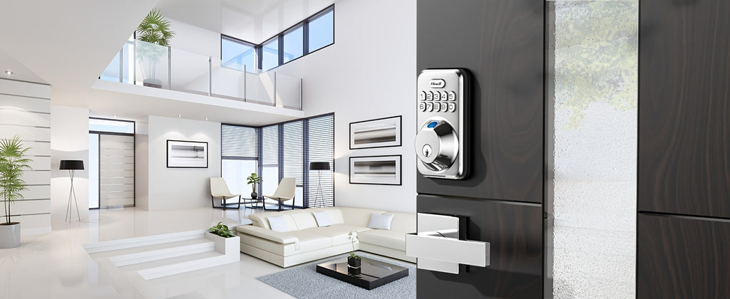 Keyless Entry Door Lock with 2 Lever Handles - Electronic Keypad Deadbolt, Auto-Locking, Anti-Peeping Password, Digital Smart Code, Brushed Aluminum, Battery-Powered (AA Batteries Included), US Standard, Smart Door Lock
