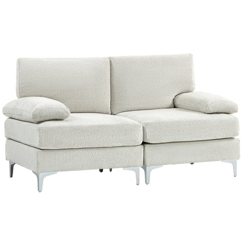 DodiOnline 2 Seater Sofa, Modern Fabric Loveseat with Spring Cushion and Metal Legs, Small Couch for Living Room, Bedroom, Home Office, Reception, Cream White