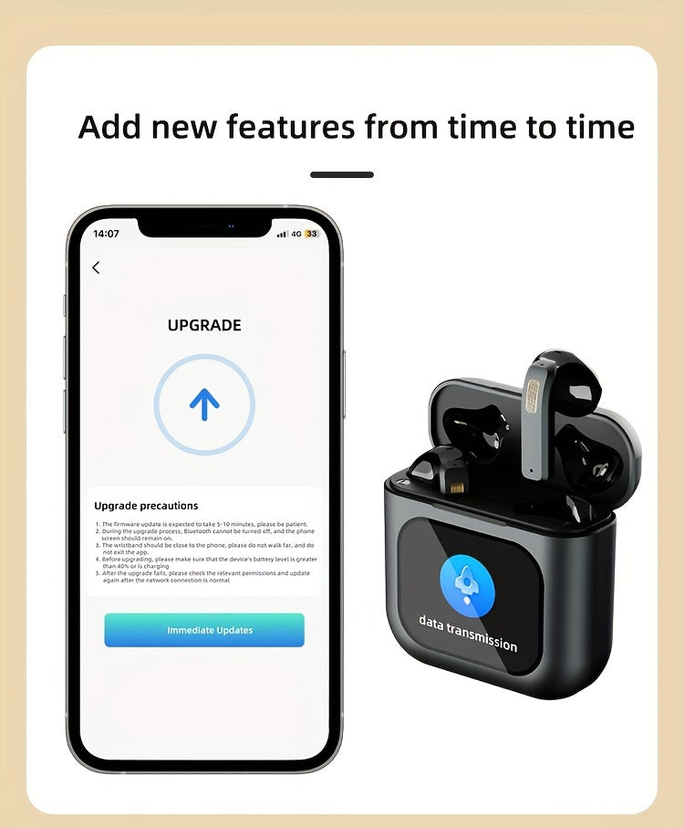 XHJ K1 Wireless earbuds with LCD touchscreen display, intelligent noise-canceling sleep-aiding headphones, 40 hours of long battery life, control music player, tiktok video playback, likes Audio Earphones Electronic Headset C