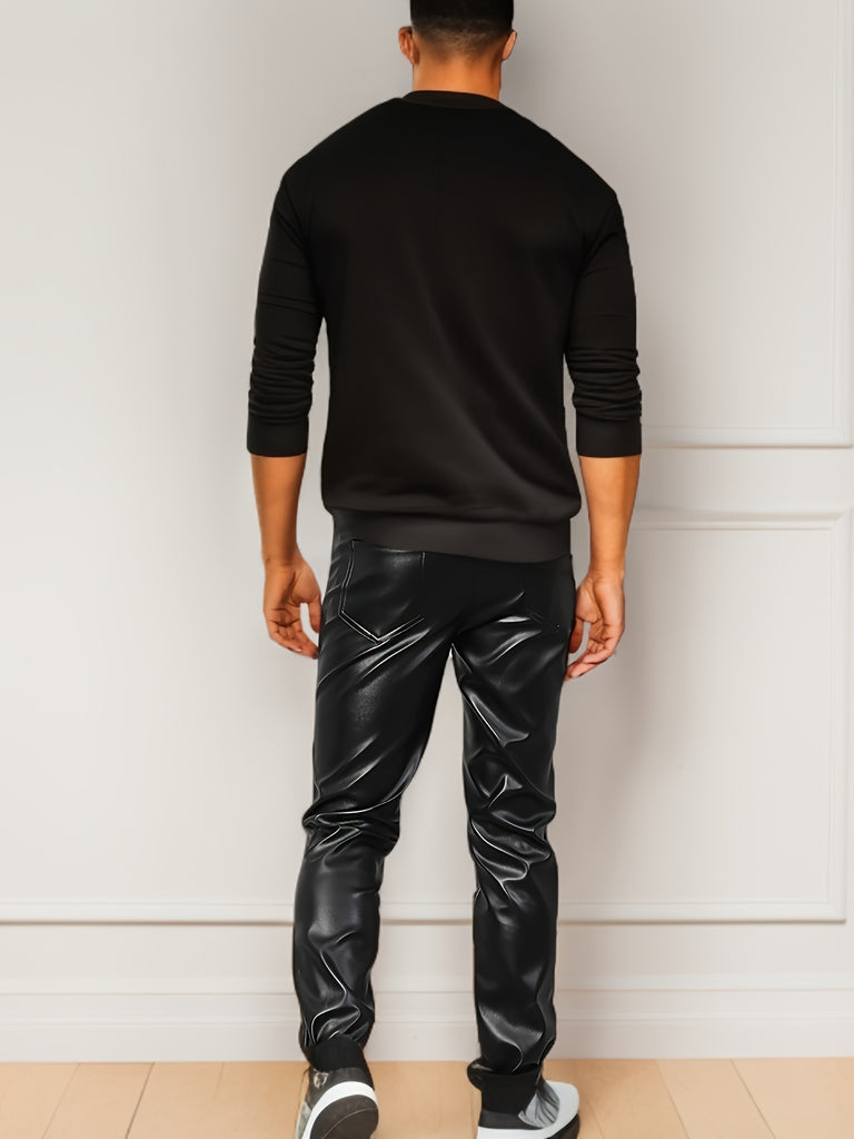 Men's Chic PU Leather Pants, Street Style High Stretch Skinny Pants For Nightclub Performance Party Dinner K-pop