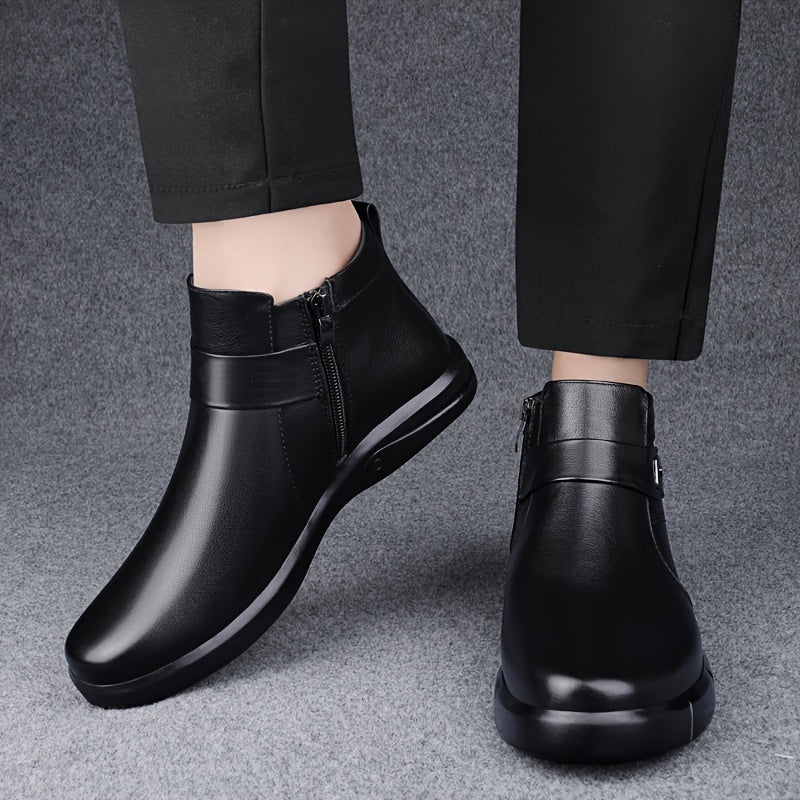 Mens Premium Solid Top Leather Ankle Boots - Super Breathable, Ultra-durable, Anti-slip - Smooth Side Zipper for Stylish Outdoor Adventures & Casual Wear