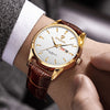 BINBOND Men's Fashion Quartz Watch, Casual Style, Round Alloy Case, Non-Waterproof, with Genuine Leather Strap, Date/Calendar Feature, Electronic Drive, Double Calendar, Waterproof, BINBOND
