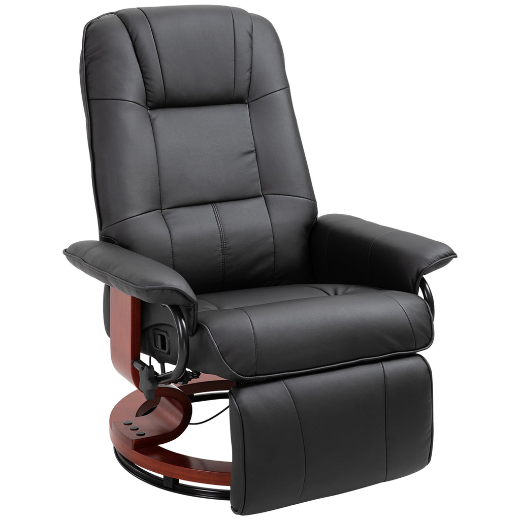 DodiOnline Manual Recliner Chair Armchair Sofa with Faux Leather Upholstered Wooden Base for Living Room Bedroom, Black