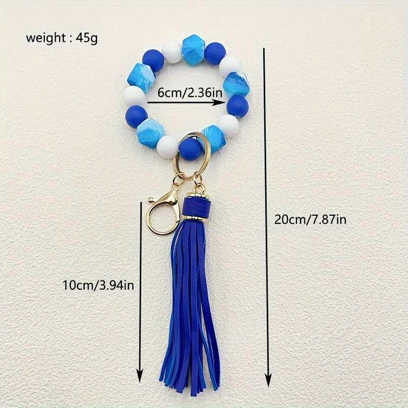 Silicone Beaded Wristlet Keychain With PU Leather Tassel Skull Flower Leopard Fashion Bag Charm Phone Lanyard Women daily use Gift