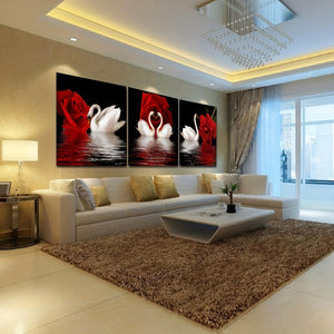 3pcs/set Romantic Swans and Red Rose Canvas Wall Art for Living Room, Bedroom, and Office Decor - Beautiful and Elegant Design - No Frames Needed