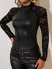 Ladies' Sexy Black Lace Leather Top