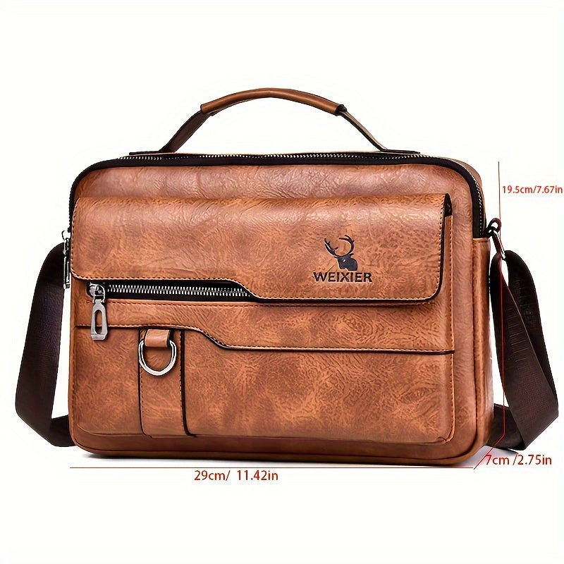 Men's Vintage Faux Leather Shoulder Bag - Adjustable Strap, Casual Business Crossbody for Daily Commute