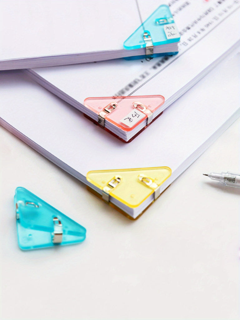 10PCS Multiple Colour triangle transparent file edge clip metal firm office school supplies