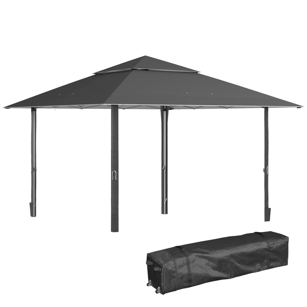 DodiOnline 4 x 4m Pop-up Gazebo Double Roof Canopy Tent with UV Proof, Roller Bag & Adjustable Legs Outdoor Party, Steel Frame, Dark Grey