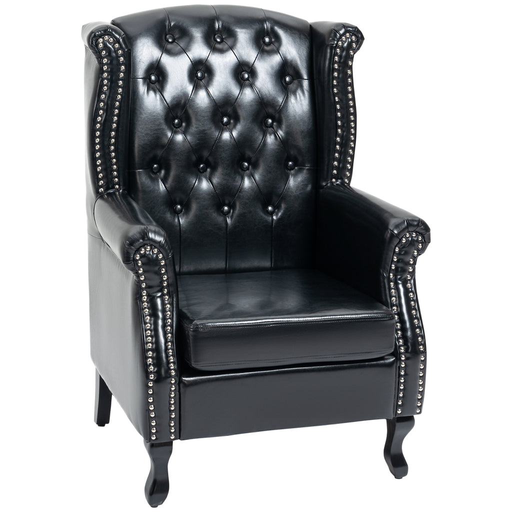 DodiOnline Wingback Accent Chair Tufted Chesterfield-style Armchair with Nail Head Trim for Living Room Bedroom Black