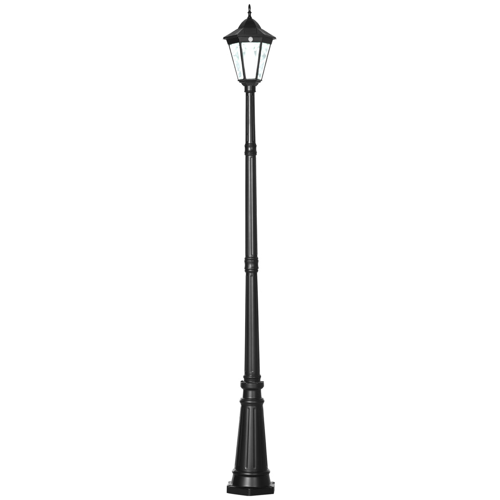 DodiOnline 2.4 m Garden Lamp Post Light, LED Solar Powered Patio Path Lighting Lamp with Aluminium Frame, PIR Motion Sensor for Lawn, Pathway, Driveway, Black